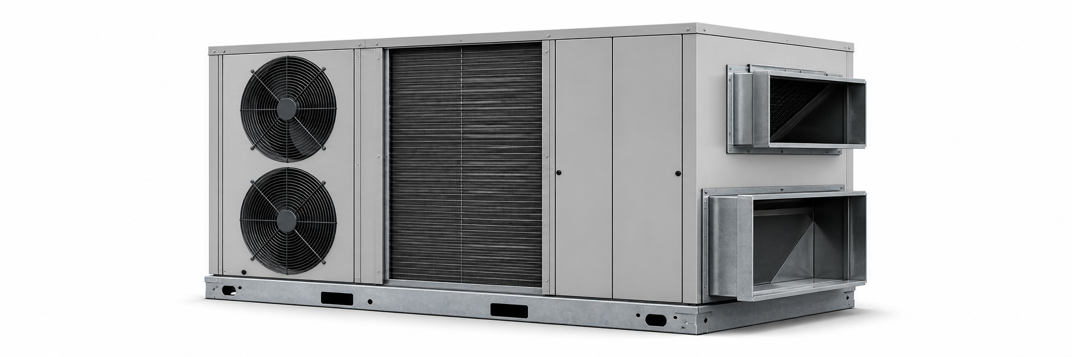 Unité réversible de chauffage et de climatisation avec ventilateurs et gaines d'air
